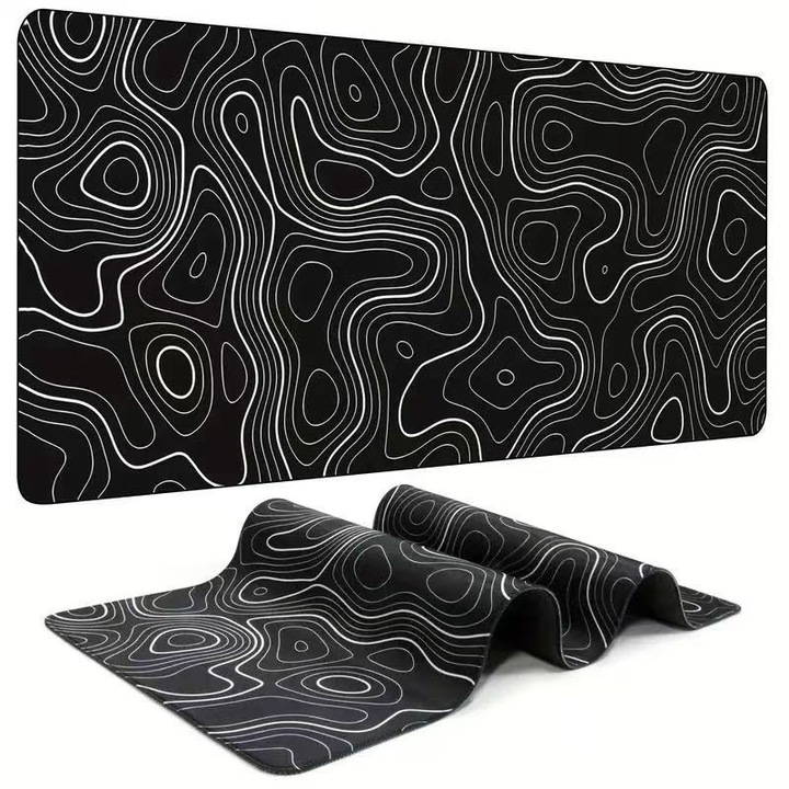 Mousepad cu linii, dimensiuni mari, antiderapant, gros, 900x400x3 mm, negru