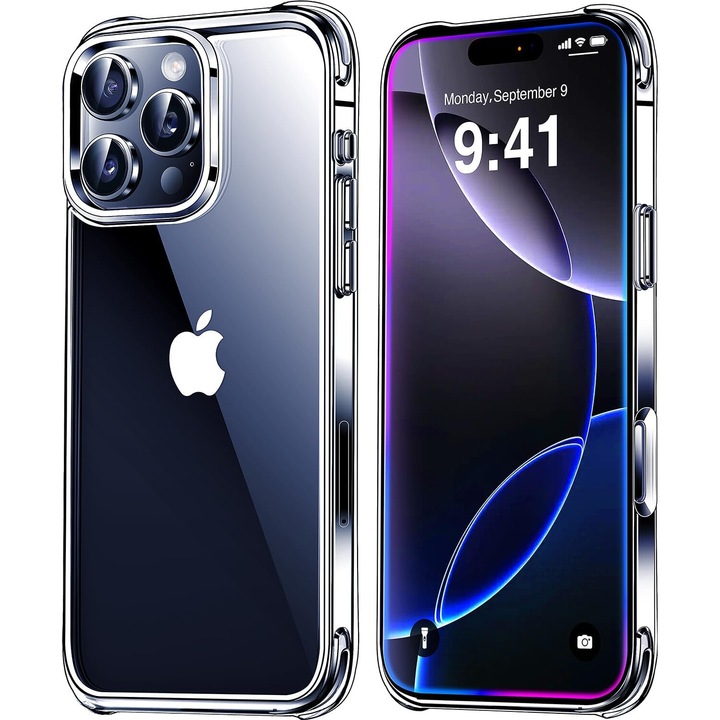 Husa de protectie pentru iPhone 16 Pro, transparenta, rezistenta la socuri, 1.5 mm, set 1 x husa