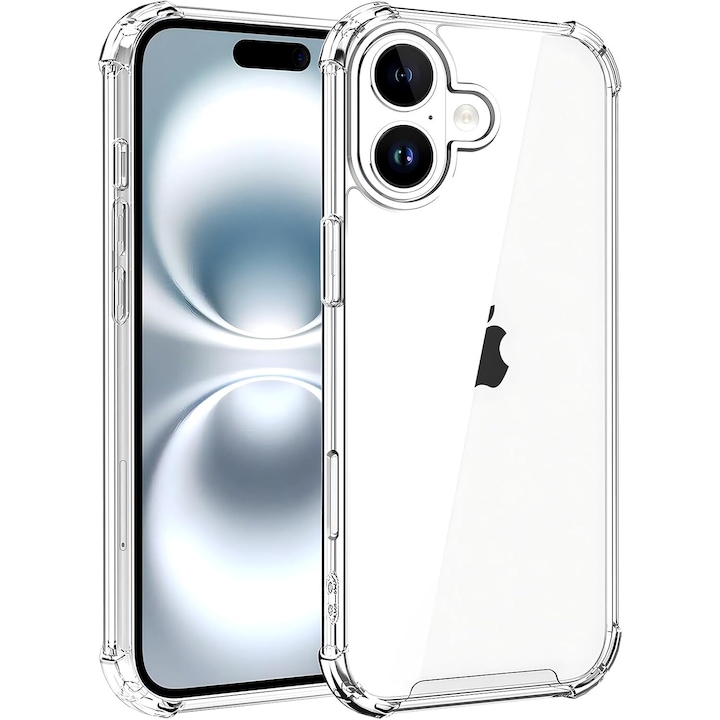 Husa de protectie pentru iPhone 16, transparenta, rezistenta la socuri, 6.1 inch, set 1 x husa