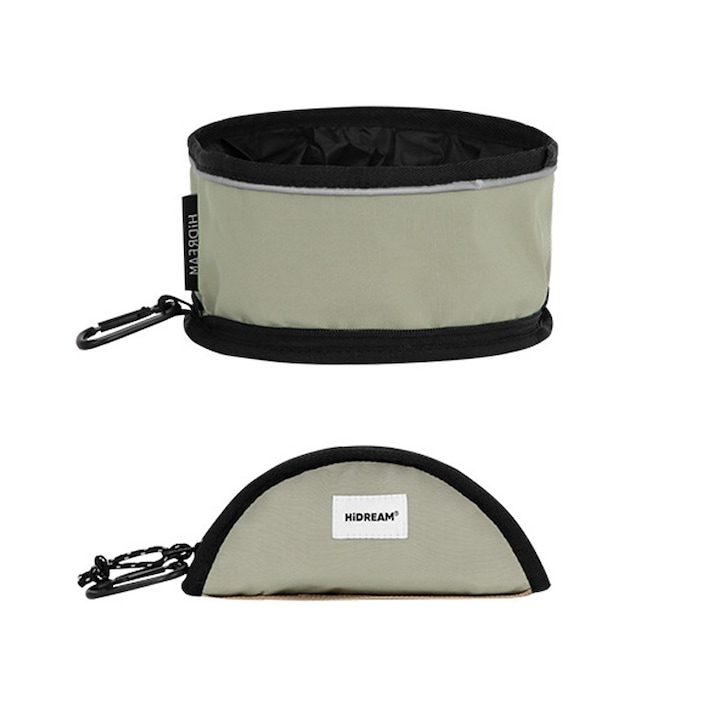 Bol pentru animale portabil, HiDREAM, impermeabil, gri/verde, 20x10cm, pliabil, nylon