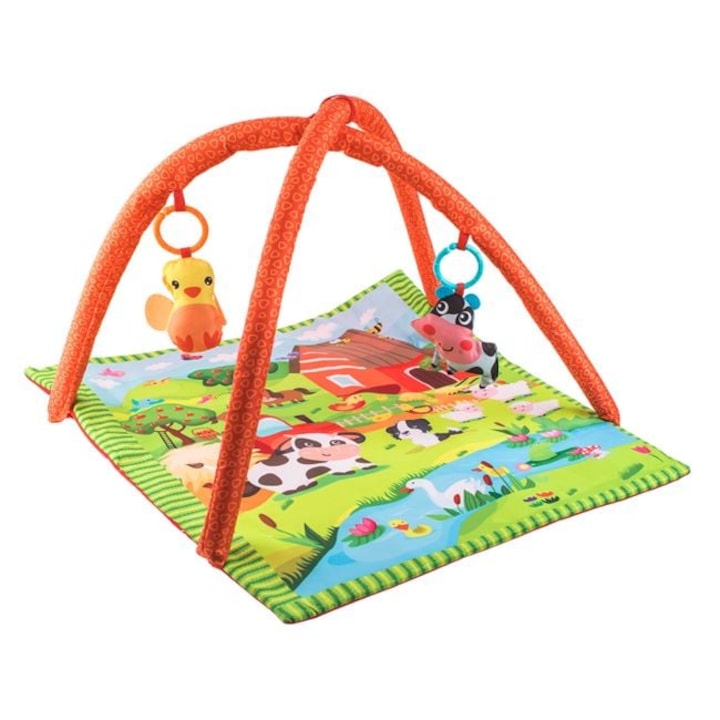 Saltea cu Activitati & 2 Jucarii Detasabile Model Ferma pentru Bebelusi 60x76.5cm