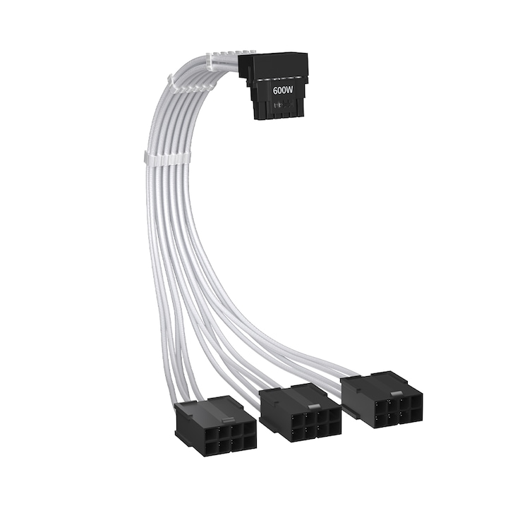 Cablu 1stPlayer® Premium 12+4pin PCIe Gen 5 12VHPWR 600W la 3x8 pin, Steam Punk, FM3-B-EC-N-W, alb