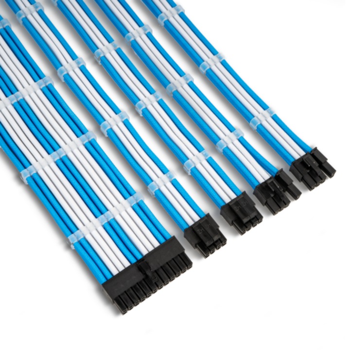 Set Prelungire Cabluri Sursa ATX, 1stPlayer® Premium, 30 cm, Steam Punk 5IN1, albastru-alb