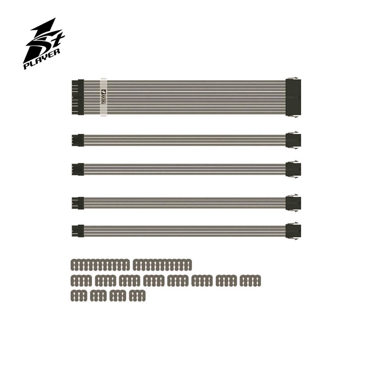 Set Prelungire Cabluri Sursa ATX, 1stPlayer® Premium, 30 cm, Steam Punk 5IN1, gri metalic