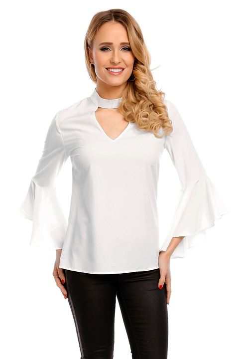 Bluza eleganta cu maneci ample si volanate, Alb