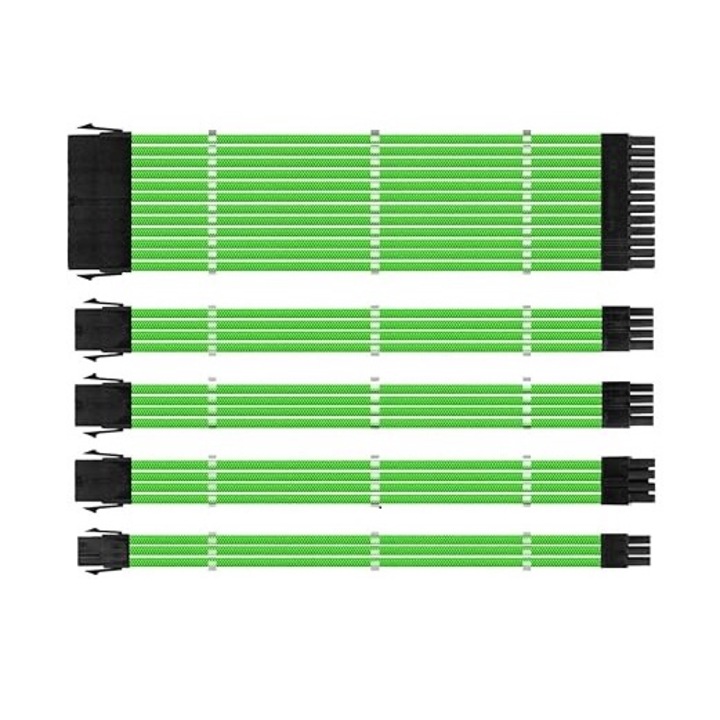 Set Prelungire Cabluri Sursa ATX, 1stPlayer® Premium, 30 cm, Steam Punk 5IN1, verde neon