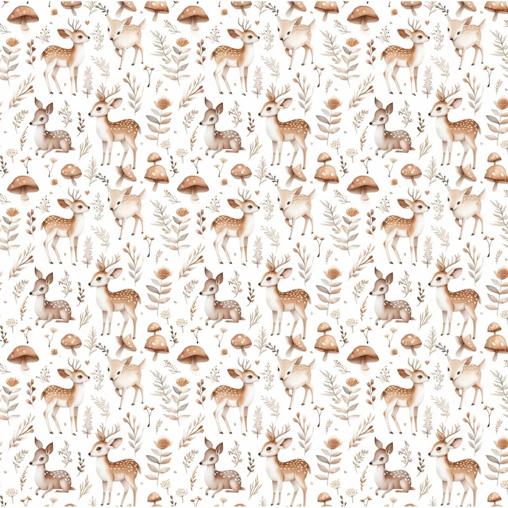 Fototapeta bej cu padure pentru copii, caprioare, tapet pe perete, 240x360 cm