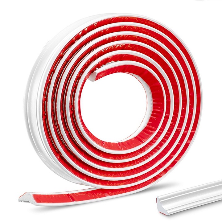 Banda decorativa autoadeziva 3D din PVC, HOZRO, Linie moale decorativa pentru tavan, perete, plinte si design de perete de fundal, 5 metrii, Alb