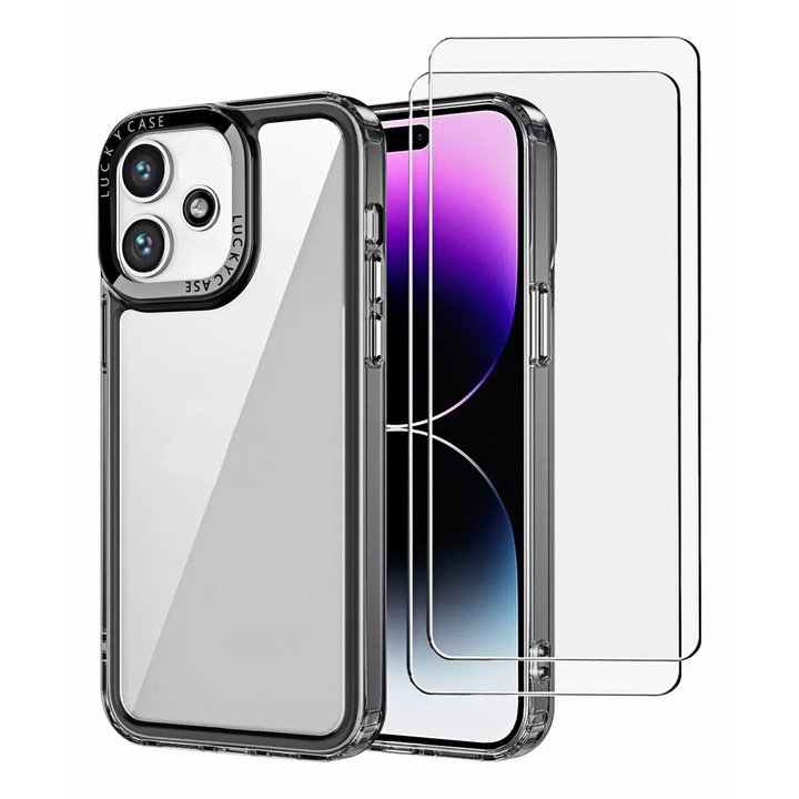 Husa pentru Xiaomi Redmi 13/Poco M6 4G, Husa telefon rezistenta la socuri si 2 folie securizata, Transparent