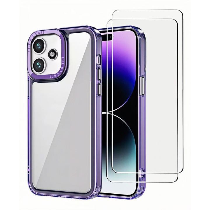 Husa pentru Xiaomi Redmi 13/Poco M6 4G, Husa telefon rezistenta la socuri si 2 folie securizata, Violet