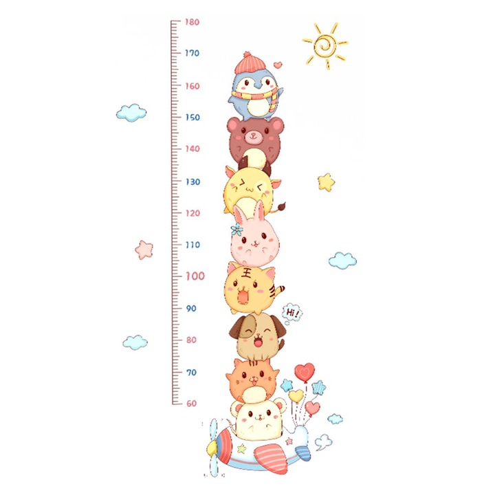 Stickere decorative, masurare inaltime pentru copii, multicolor, 60x180cm