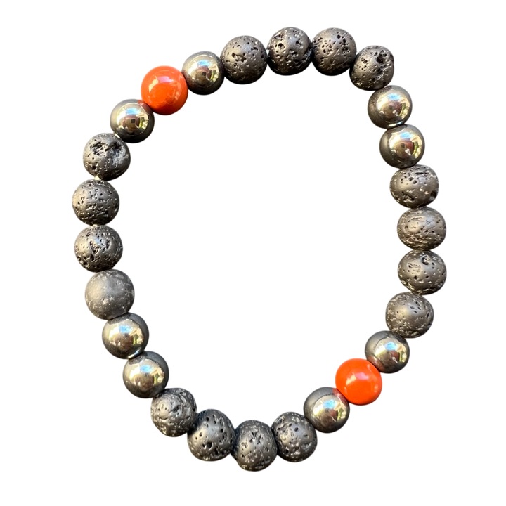 Bratara barbati lava stones cu jasp rosu 8 mm, Druzy, pietre semipretioase