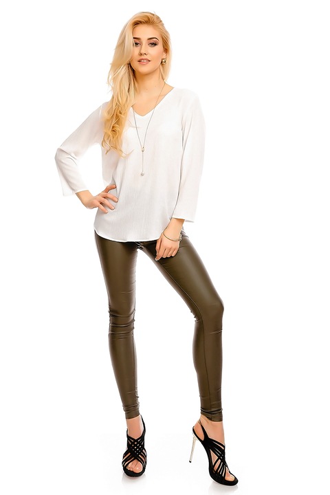 Bluza dama cu maneca lunga croiala lejera alb, Alb