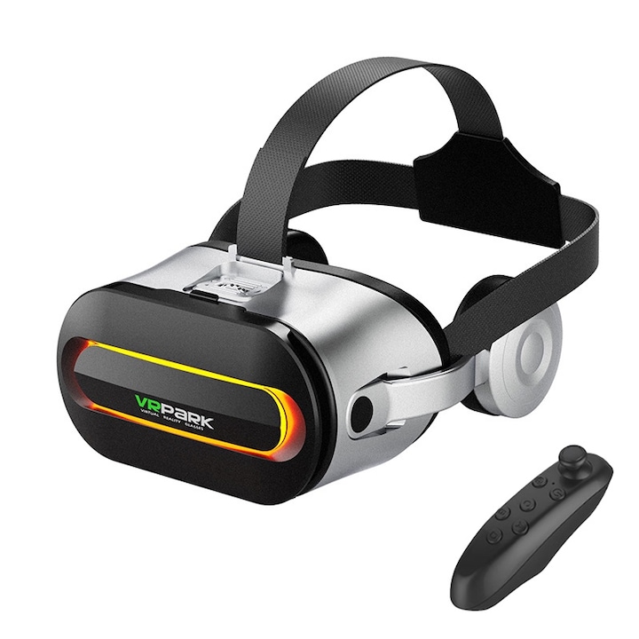 Ochelari VR, VRPARK, Casti Bluetooth, Controller, Alb, Compatibil 6.7” inch, Android/iOS，Effet sonore surround 3D，Conception ergonomique，Technologie professionnelle de réduction du bruit，205x90x215mm