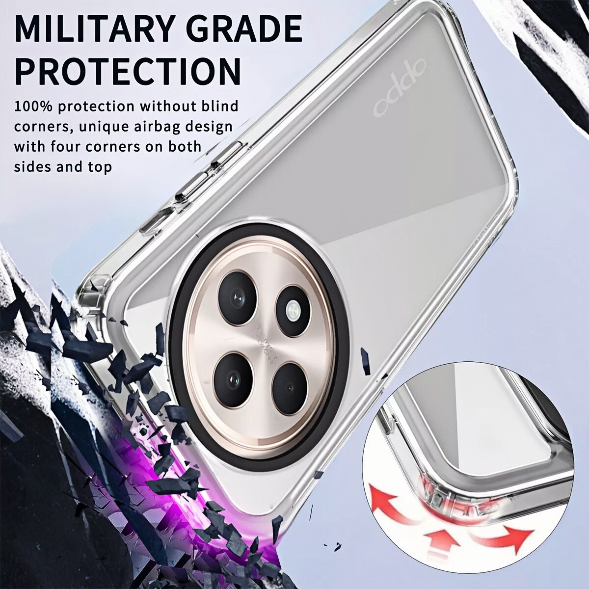 Husa pentru Oppo Reno12 F / Reno12 FS, Husa telefon rezistenta la socuri si 2 folie securizata, Transparent