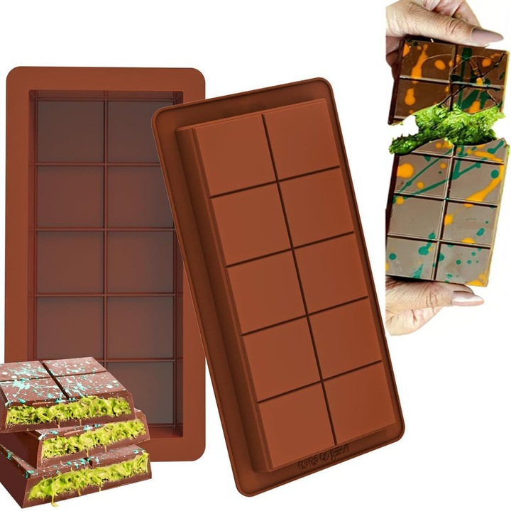 Set 2 Forme de Ciocolata din Silicon, Maro, 25x13x0.8cm