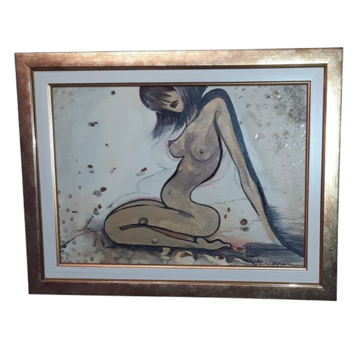 Tablou ulei pe carton, NUD, inramat, 34 cm x 44 cm