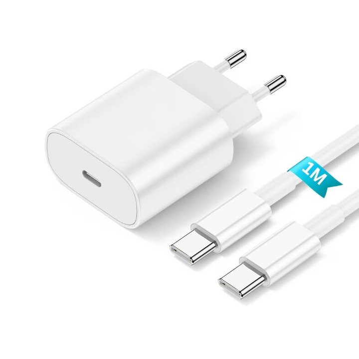 35W комплект за зареждане за iPhone 15/16, бял, включва USB-C кабел, бързо зареждане, пълна защита