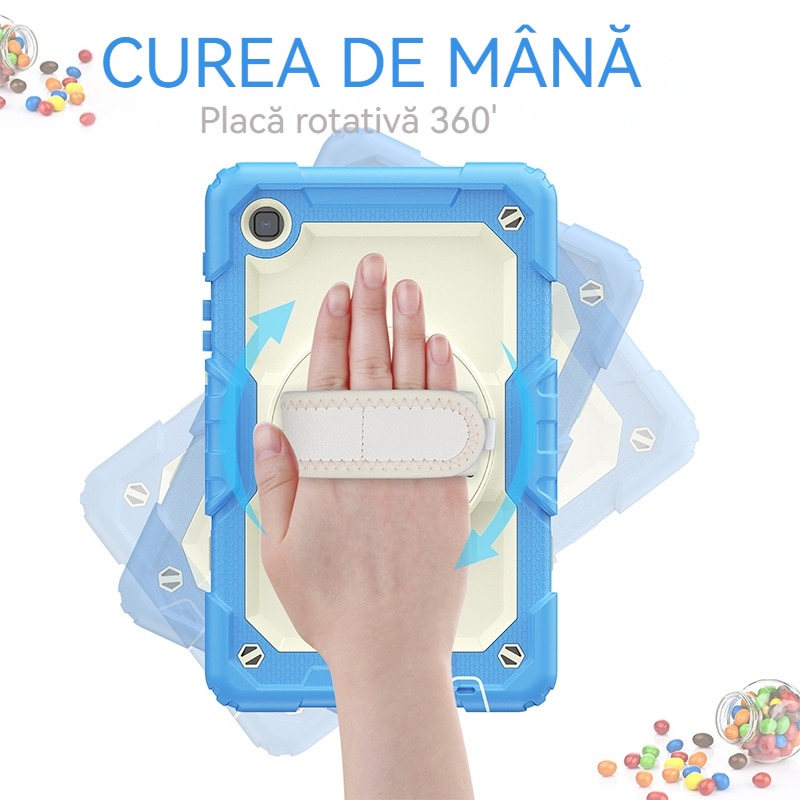 Husa Antisoc Cu Curea De Mana Pentru Samsung Galaxy Tab A9Plus De 11 inchi. (Model: (SM-X210/X216/X218), Fudisenn，Rotire La 360°, procesul de gofrare，Portabil， 2023 (albastru cyan )，stil simplu，28x19x2,3cm