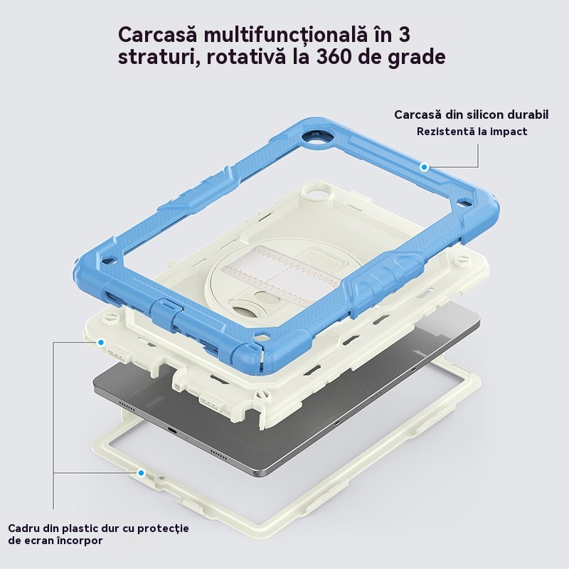 Husa Antisoc Cu Curea De Mana Pentru Samsung Galaxy Tab A9Plus De 11 inchi. (Model: (SM-X210/X216/X218), Fudisenn，Rotire La 360°, procesul de gofrare，Portabil， 2023 (albastru cyan )，stil simplu，28x19x2,3cm