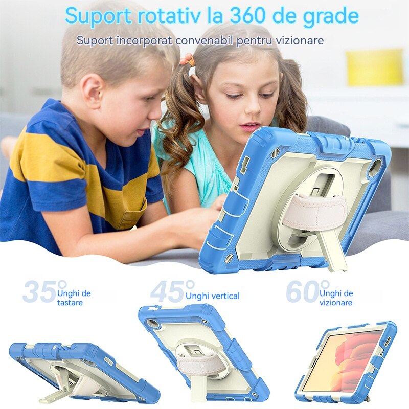 Husa Antisoc Cu Curea De Mana Pentru Samsung Galaxy Tab A9Plus De 11 inchi. (Model: (SM-X210/X216/X218), Fudisenn，Rotire La 360°, procesul de gofrare，Portabil， 2023 (albastru cyan )，stil simplu，28x19x2,3cm