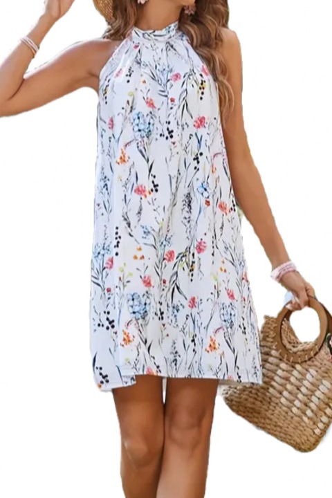 Rochie florala, alba, cu prindere dupa gat, Alb/Floral