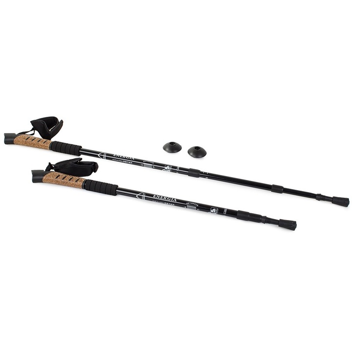 Set 2 bete trekking moderne pentru mers nordic, sistem Anti-Shock, aluminiu usor, maner pluta, extensibil 64-135 cm