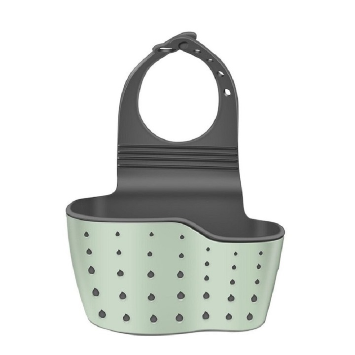 Suport cu scurgere pentru buretele de vase, KOTYS®, agatatoare robinet reglabila, 24x12.5x9 cm, verde