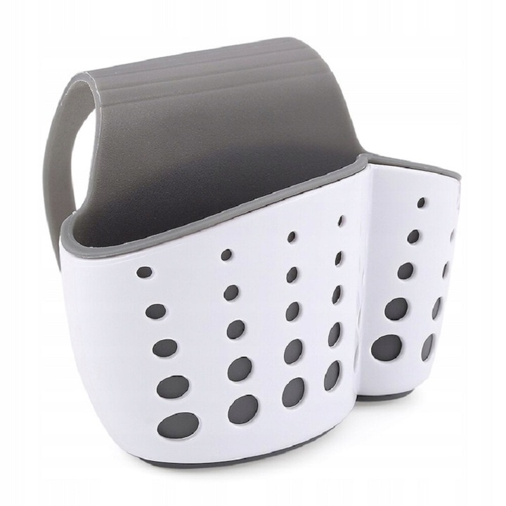 Suport cu scurgere pentru buretele de vase, KOTYS®, agatatoare robinet reglabila, 24x12.5x9 cm, Alb