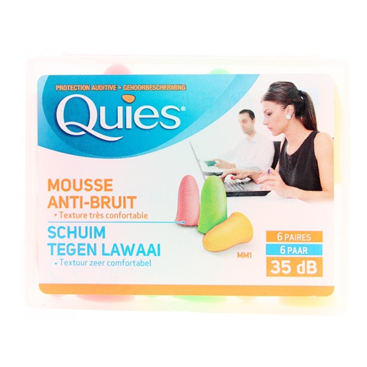 Dopuri de urechi, Quies, Poliuretan, 6 perechi, Multicolor