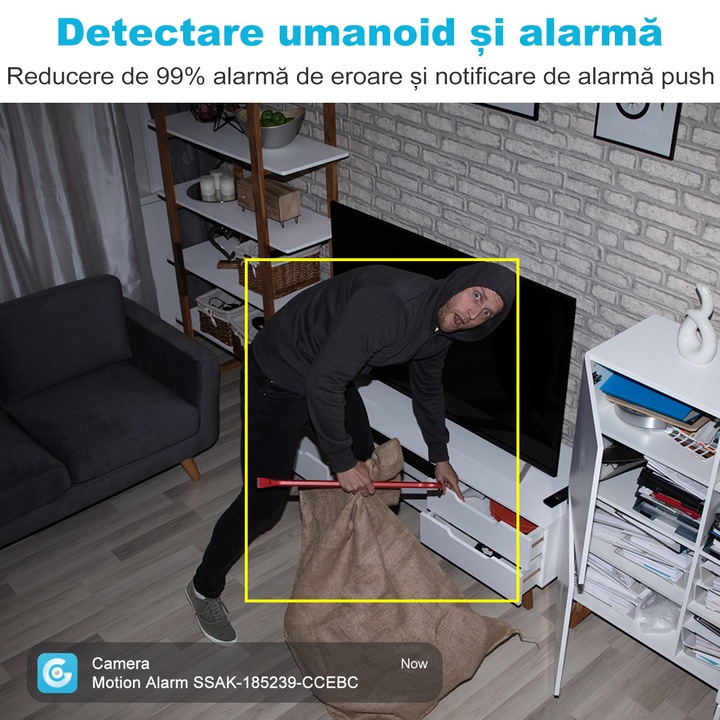 Camera de supraveghere interior IP GENBOLT® -Baby Monitor, 3MP, 2K, 3.6mm, Pan/Tilt, Utilizare Baby Monitor, F2.0, Microfon bidirectional, Night Vision cu infrarosu, Alarma sonora si luminoasa, detectie miscare, urmarire inteligenta, alba