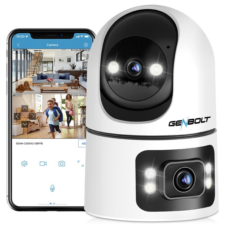 Камера за наблюдение GENBOLT Smart Indoor, 4MP, WiFi, 6+3.6 mm, използване на бебефон, Smart IR, DC12&POE, Bluetooth мрежова конфигурация, Pan/Tilt, Humanoid Detection, двупосочно аудио, аларма, нощно виждане, безжична