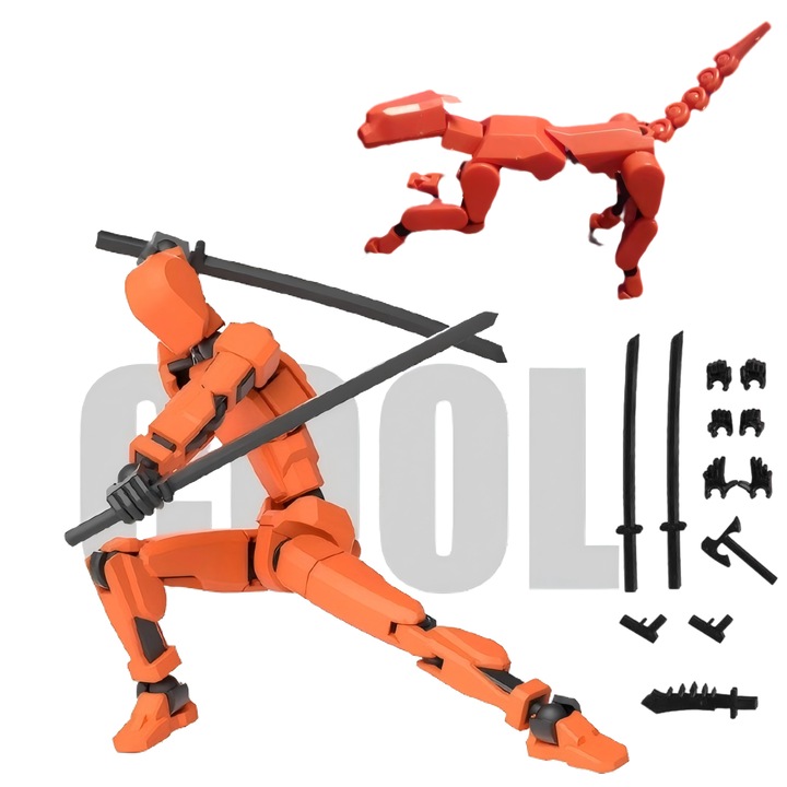 Set 2 figurine articulata Titan 13 + K9, portocalie, plastic, Este necesara asamblarea proprie