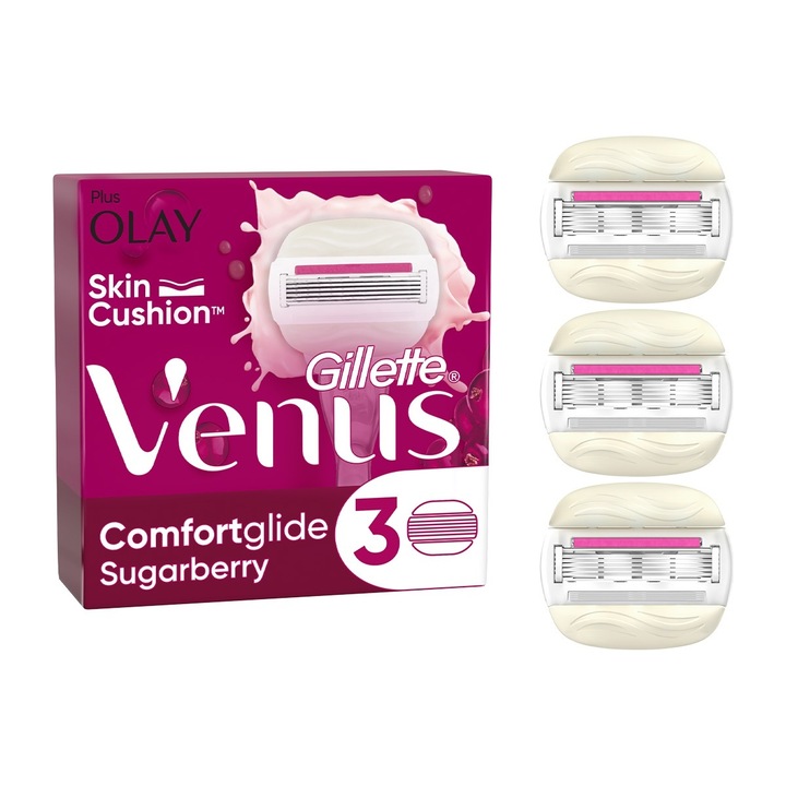 Capete de schimb Gillette Venus Comfortglide Sugarberry, set 3 bucati, pentru ras delicat, cu gel hidratant
