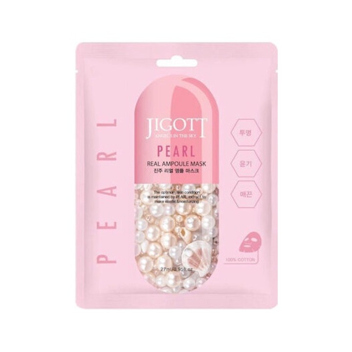 Masca de fata, Jigot, t Pearl Real Ampoule, 27ml, extract de perla si acid hialuronic, pentru hidratare
