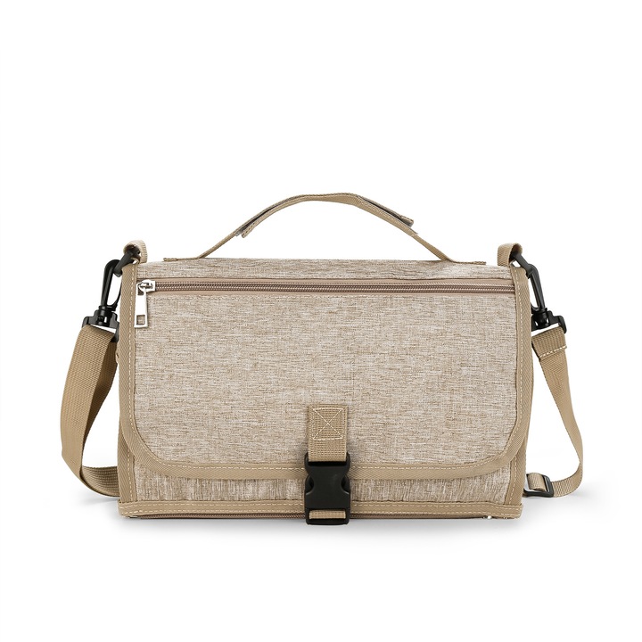 Преносимо одеяло за пелена за бебета, сгъваем дизайн, кафява презрамка, джоб за кърпички, 78x55 см