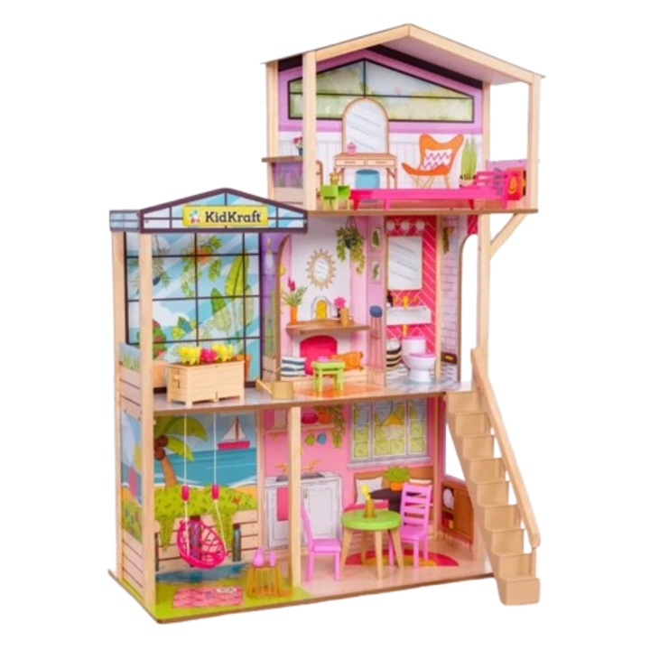 Kidkraft babaház, többszínű, fa, 966 x 343 x 1045 mm, 36 hónap+, 31 kiegészítő