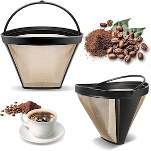 Filtru de cafea reutilizabil nr. 4, set de 1 bucata, pentru 8-12 cani, din otel inoxidabil, compatibil cu aparate de cafea Ninja