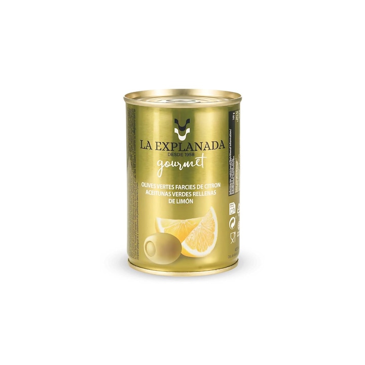 Masline verzi fara samburi, umplute cu lamaie, La Explanada, 280g