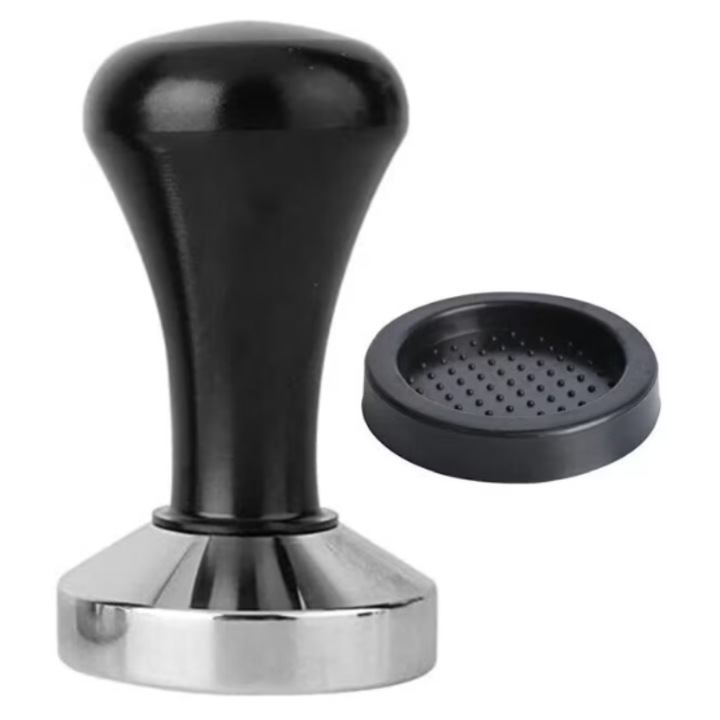 Tamper cafea, inox/lemn, 53mm, neagra