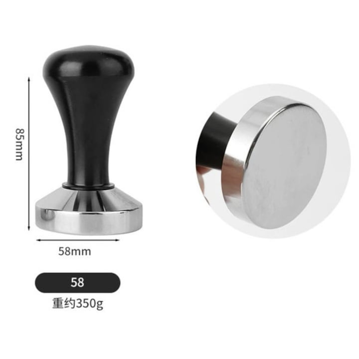 Tamper cafea, 58mm, inox, negru, set accesorii