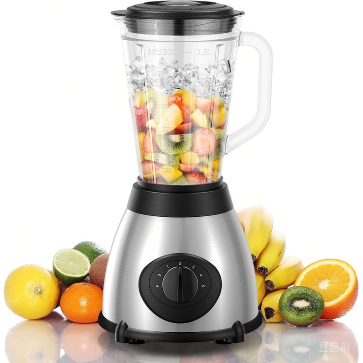 Миксер Lingo, Мултифункционален, 5 скорости, 1.5L, 1500W, 2 стъклени купи, Черен/сребрист