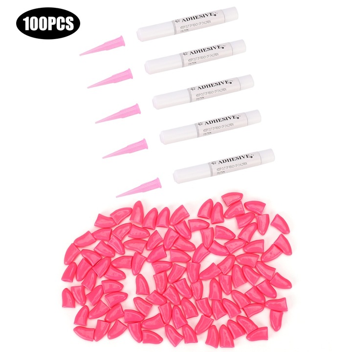 Set 100 buc. capace pentru unghii caini, PVC, moale, roz inchis L Enforose