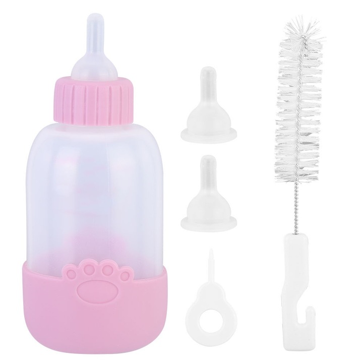 Комплект от 5 броя меки силиконови шишета за хранене за малки кучета и котки, 100 мл, сиви, бели, сини, розови, 20x11x6 см