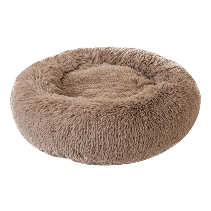 Culcus pentru animale Enforose, perna rotunda din plus, culoare khaki, dimensiune variata