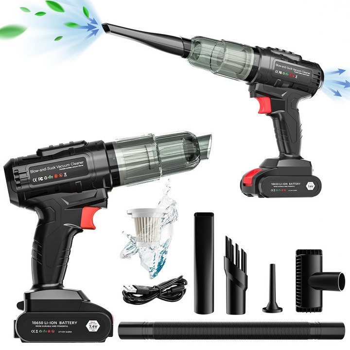 Aspirator auto Lingo 5in1, negru, baterie detasabila, LED, compact, ideal pentru masina, birou si casa