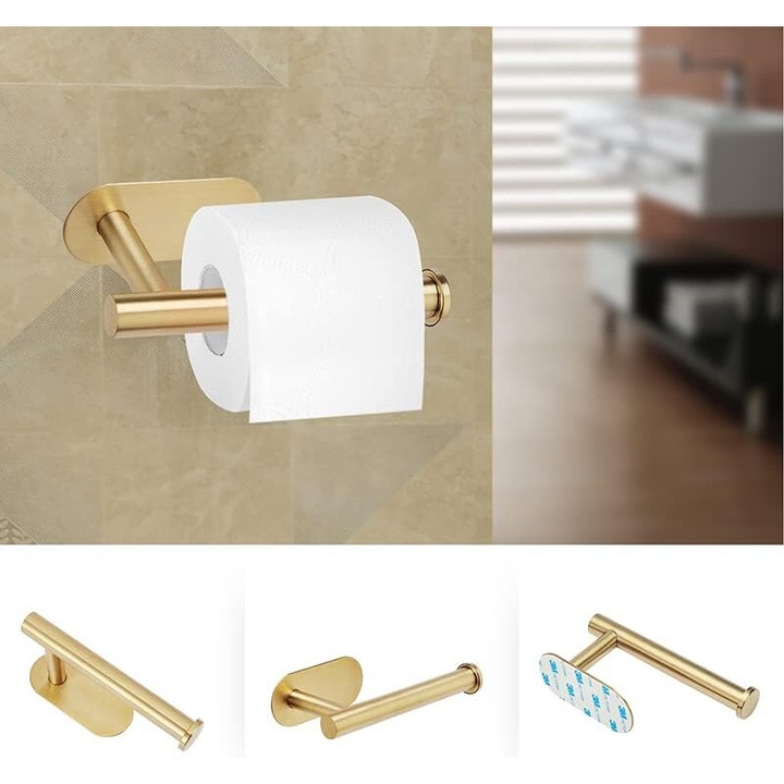 Suport pentru hartie igienica din otel inoxidabil Lingo, 16x8cm, rezistent la rugina, aurie