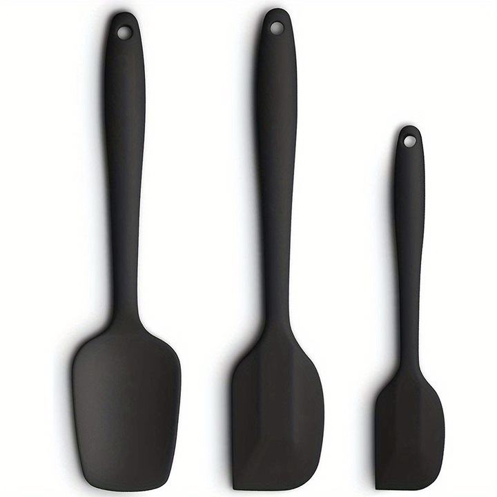 3 bucati, Set de spatule de silicon Spatule cu maner ergonomic, Spatule rezistente la caldura, Spatule anti-lipicioase cu nucleul din otel inoxidabil, Utensilii de bucatarie, Apartament esentiale, Colegiul Dorm esentiale, Inapoi la accesorii scolare-negru