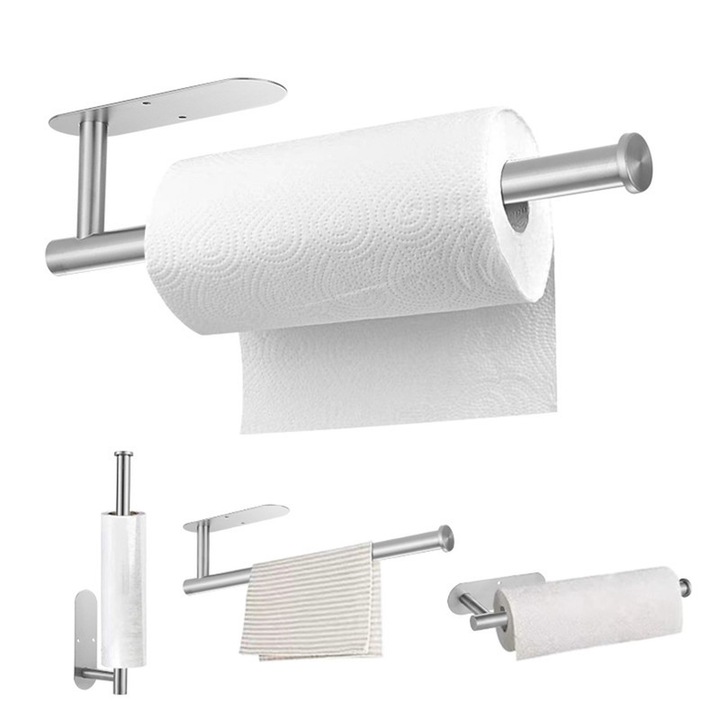 Suport toaleta Lingo, inox 33x10cm, autocolant, argintiu, montaj simplu, ideal pentru baie si toaleta