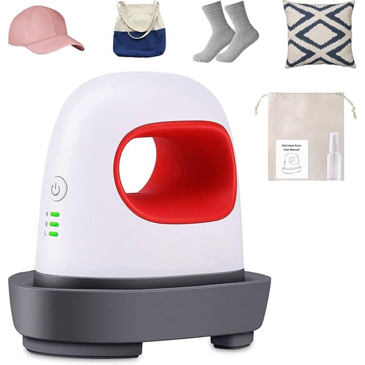 Mini presa imprimare termica MOROVAN, multifunctionala, 106x62mm, 3 moduri de temperatura, cu transfer de caldura, portabila, pentru genti, palarii, ricouri, Pantofi, huse de telefon, Alb